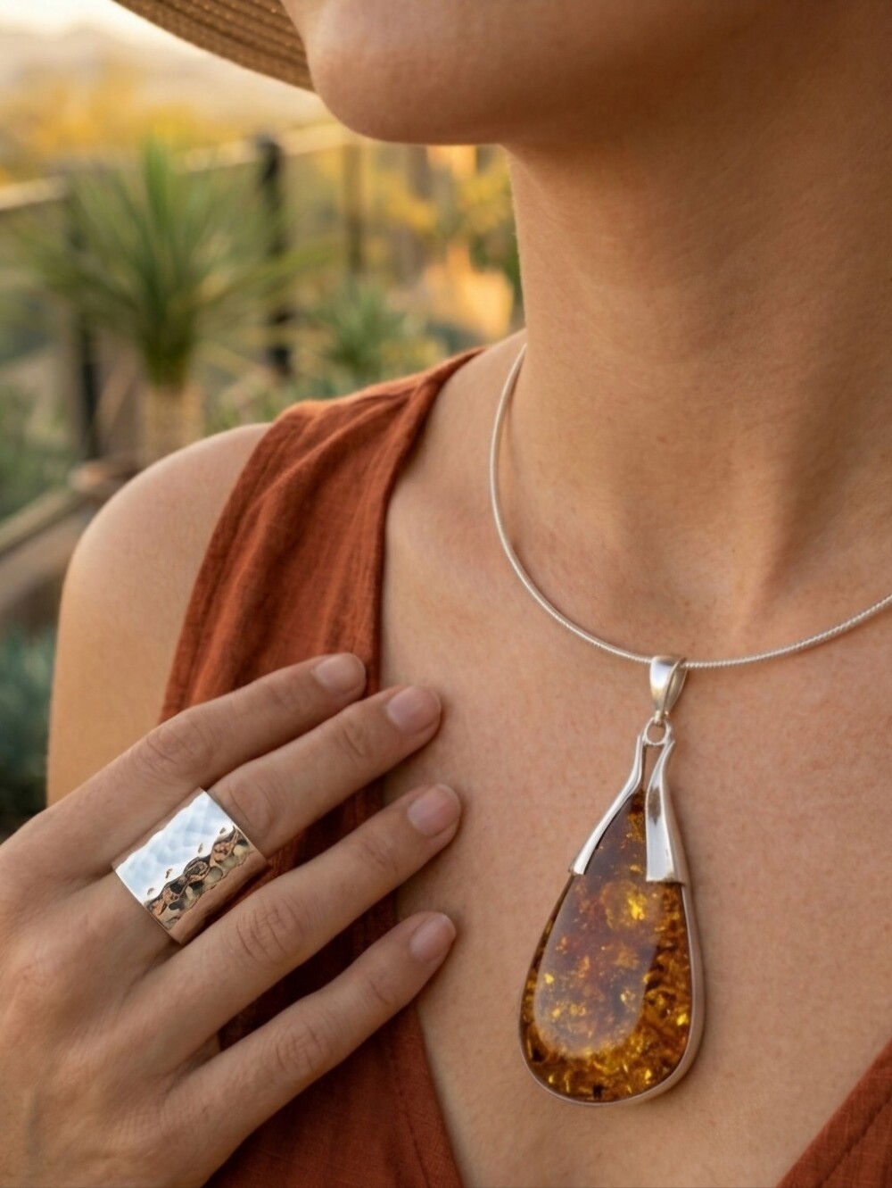 Sterling Silver HUGE Amber Necklace